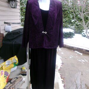 RM RICHARDS PURPLE VELOUR METALIC DRESS&JACKET SET 14W